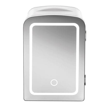 Chefman Portable Mirrored 4L Mini Fridge with LED Light, Heats and Cools, White — photo 2