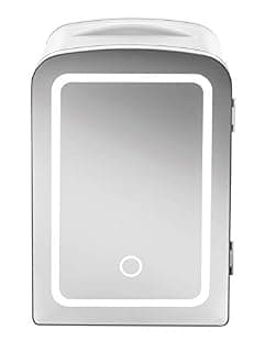 Chefman Portable Mirrored 4L Mini Fridge with LED Light, Heats and Cools, White — photo 3