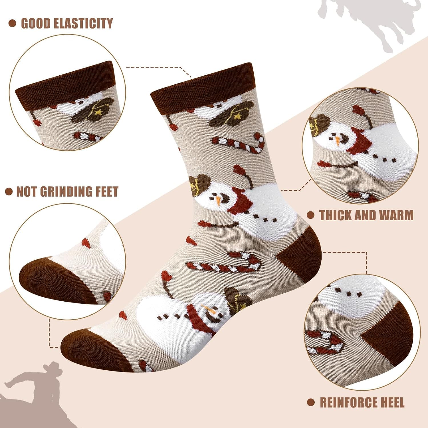 Glitopper 12 Pairs Western Christmas Socks Xmas Western Cowboy Cactus Highland Cow Santa… — photo 3