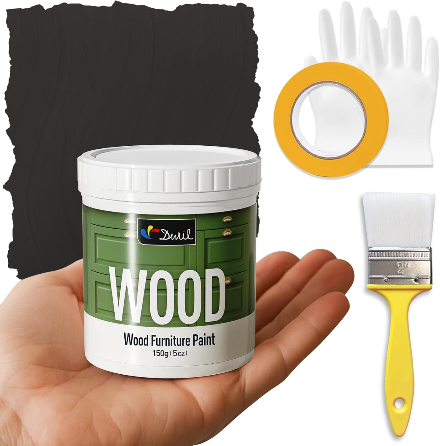 DWIL Matte Finish Furniture Paint - 5 Oz Black Paint for Wood Cabinets, Doors, Tables โ photo 3