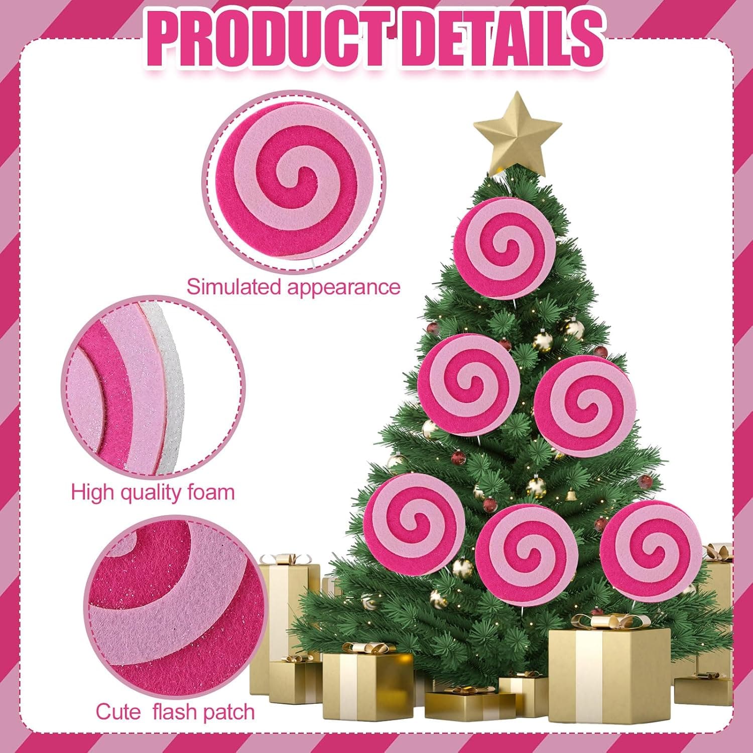 Simgoing 6 Pcs Pink Candy Christmas Picks for Wreath Christmas Tree Candy Ornaments 6 x… — photo 3