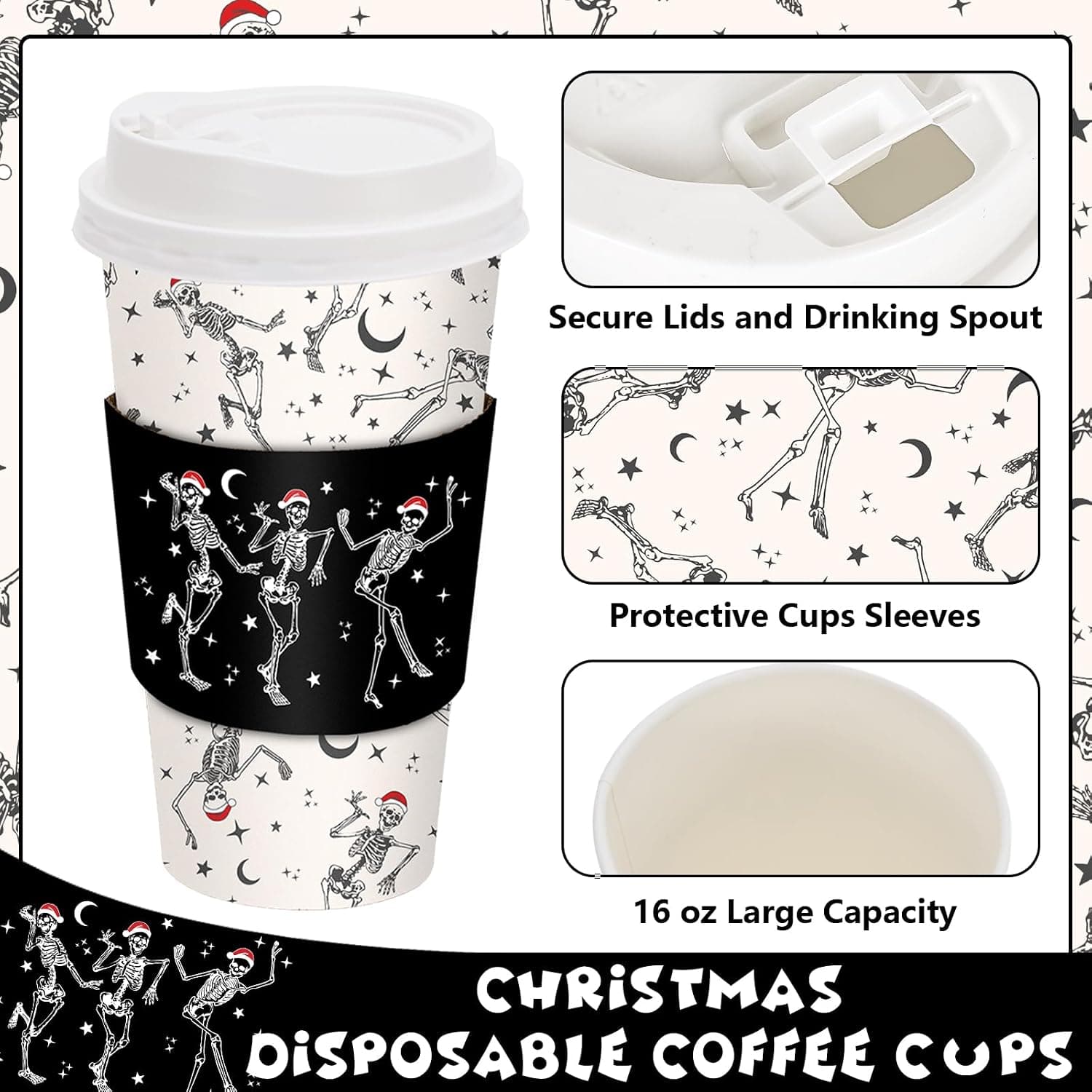 JarThenaAMCS 50 Pcs Christmas Disposable Coffee Cups with Lids and Sleeves Funny Dancing… — photo 2