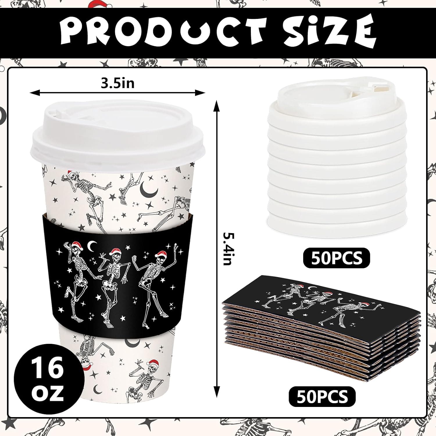 JarThenaAMCS 50 Pcs Christmas Disposable Coffee Cups with Lids and Sleeves Funny Dancing… — photo 3